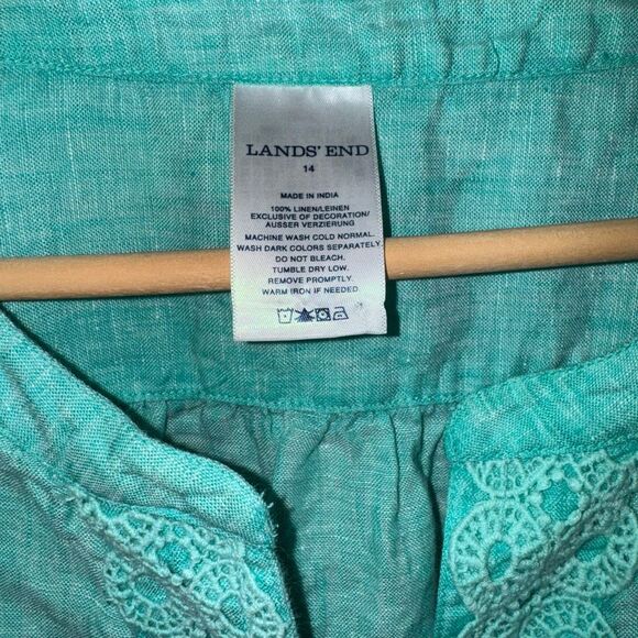 Lands End Linen Tunic Top V Neck Embroidered 3/4 Sleeves Size 14 - Picture 4 of 4